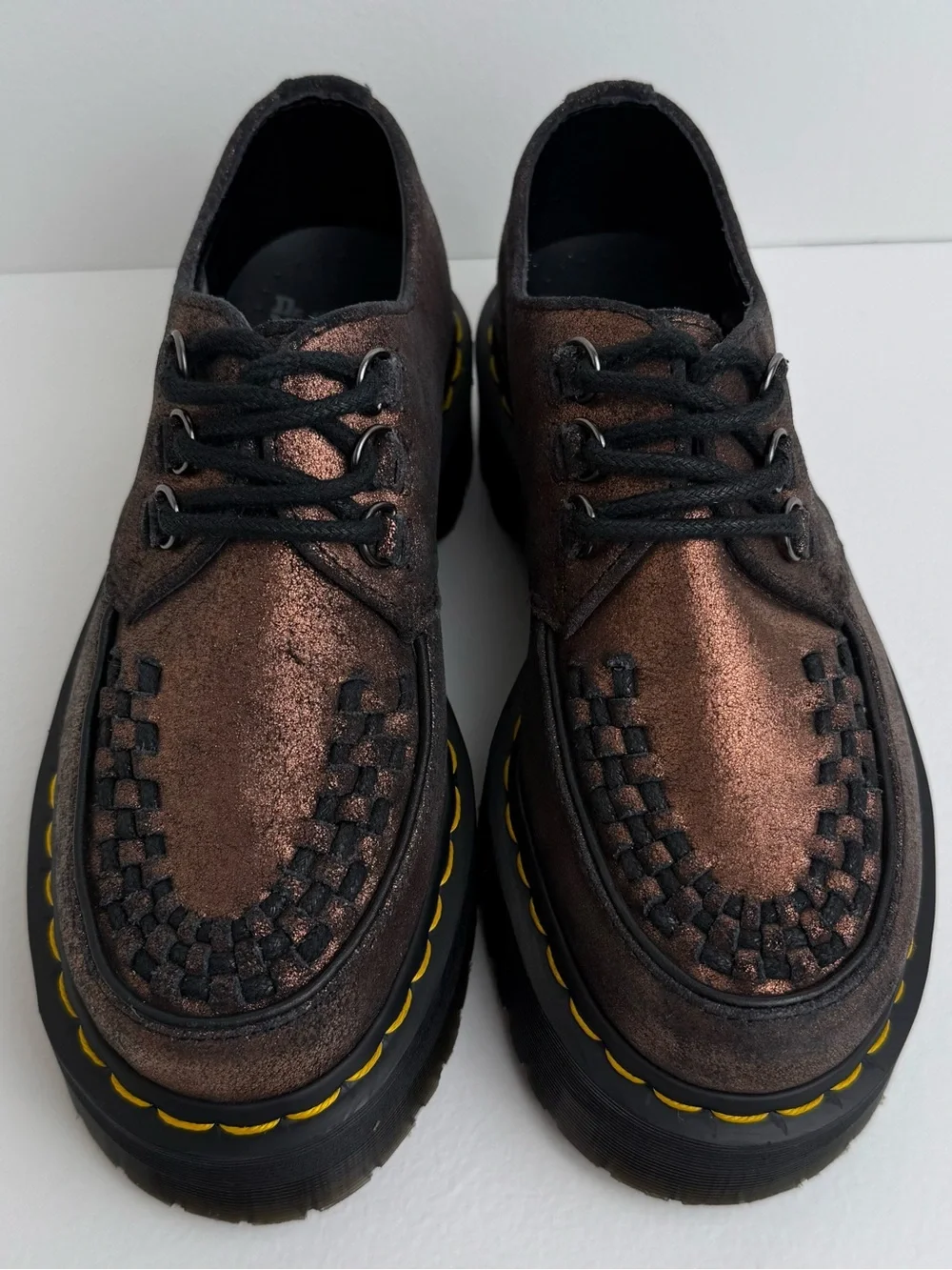 Dr. Martens Ashley Platform Metallic Leather Quad Retro Creeper Oxfords UK 4